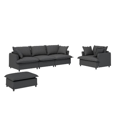 NicBex Couches for Living Room 3pc L-shaped Sectional Sofa Modern Chenille Upholstered Sofa Couch with Movable Ottoman