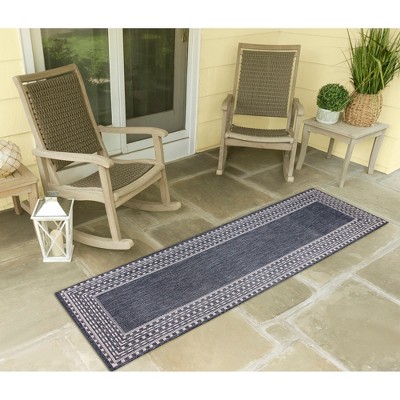 Navy Etched Border Flat Woven Indoor/Outdoor Rug