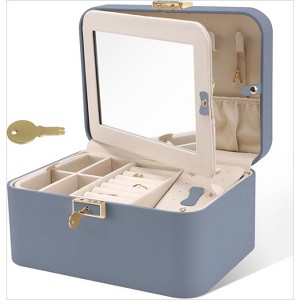 Jewelry Organizer Box, 2 Layers, Large Capacity, Double Lock and Large Mirror, Hidden Necklace Hooks, Removable Dividers - 1 of 4