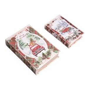 Transpac Wood 11.81 in. Multicolor Christmas Nesting Book Boxes Set of 2 - 1 of 4