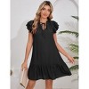 Womens Summer Dresses 2025 V-Neck Drawstring Ruffle Cap Short Sleeve Side Pockets Mini Dress Sundress - 2 of 4