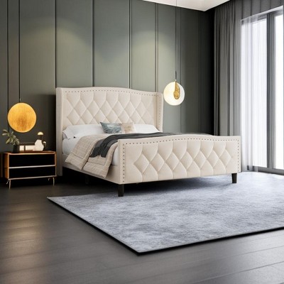 NicBex Full/Queen Size Upholstered Bed Frame with Velvet Wingback Headboard,Clearance Platform Bed with Wood Slats,No Box Spring Needed,Easy Assembly