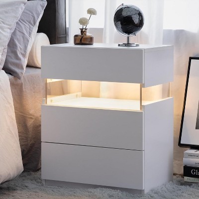 NicBex LED Nightstands 3 Drawer Dresser for Bedroom,End Table with Acrylic Board for Living Room,Bedside
