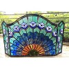 Chloe Lighting Regal Eudora Tiffany-Glass 3pcs Folding Peacock Fireplace Screen 48" Wide - 2 of 4