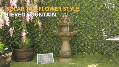 34&quot; Tan Polyresin Solar Flower Style Tiered Fountain