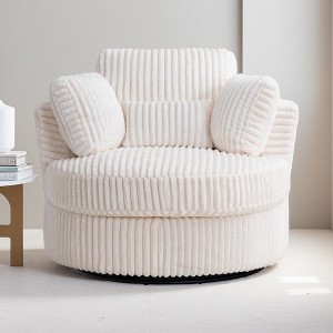 Oversized Corduroy Round Swivel Chair with Pillows - 1 of 4