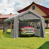 PE+ Steel Frame Carport Canopy, 10x20/12x20/13x20 FT Portable Garage with 4 Doors & 4 Windows, Waterproof Shelter in Gray/Khaki/White/Green - 2 of 4
