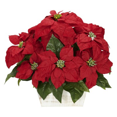 HomeStock Poinsettia with White Wash Planter Silk Arrangement