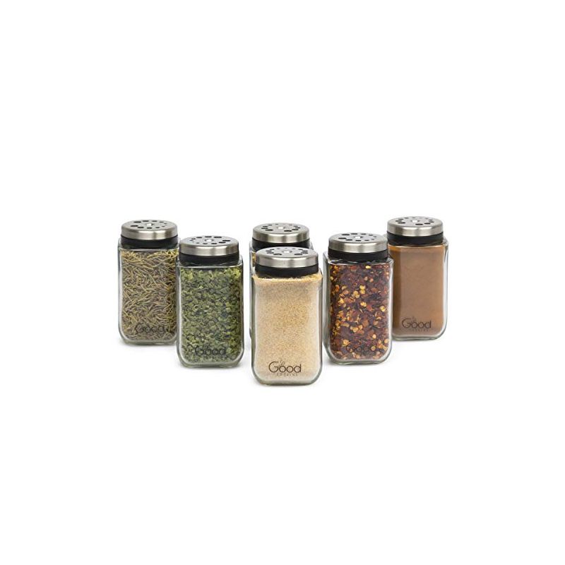 Adjustable Glass Spice Jars- Set of 6 Sleek Seasoning Shaker Rub Container Tins with 6 Pouring Sizes, 1 of 2