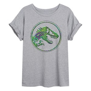 Women's - Jurassic Park - Reptile Texture Coin Logo- Women's Oversized Graphic T-Shirt Oversized Graphic T-Shirt - 1 of 4