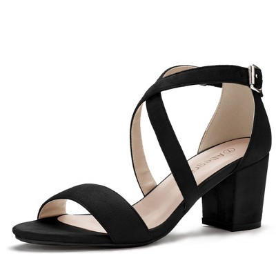 Allegra K Women's Open Toe Crisscross Buckle Ankle Strap Block Heel Sandals