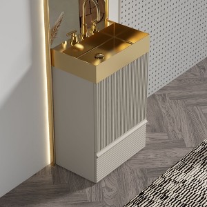 Kumasinova 20" Striped Bathroom Vanity,Freestanding Cabinet with Integrated Gold Sink,Soft-Close Door & Drawer,Grille Pattern Bathroom Storage - 1 of 4