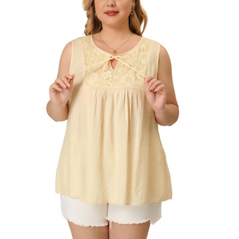 Agnes Orinda Women's Plus Size Blouses Lace Swiss Dots Sleeveless Summer Babydoll  Tops : Target