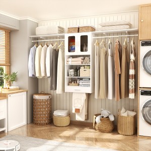 Aheaplus 4 FT - 8 FT Wardrobe Organizer System with 2 Doors, Laundry Room Storage Cabinet with Drying Rack - 1 of 4