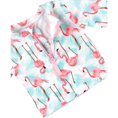 Vibrant Flamingo Long Sleeve Rash Guard Bikini Set, Size 5