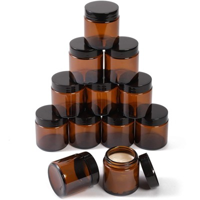 Juvale 12 Pack Round Amber Glass Jars with Lids for Cosmetics (4 oz)