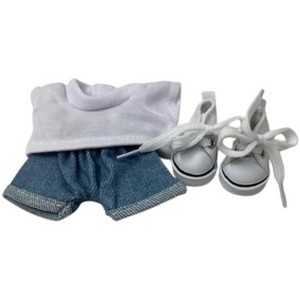 Doll Clothes Superstore Denim Shorts with White T-Shirt & High-Top Sneakers for 17.5 cm Labubu Dolls - 1 of 4