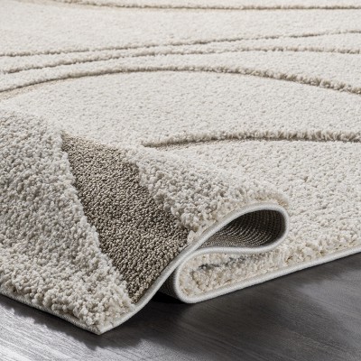 Cozy Plush Lt Beige Shag Area Rug 8' x 11' - Easy Care & Stain-Resistant