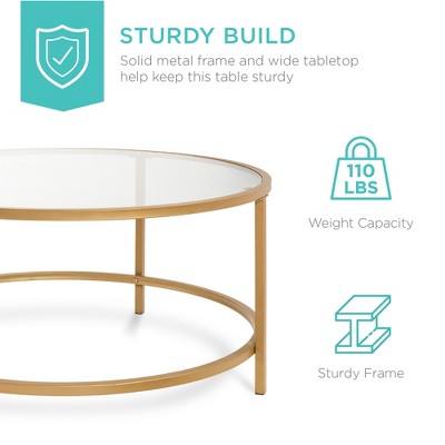 36'' Round Gold Metal and Glass Coffee Table