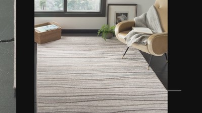 Silver and Beige Striped Synthetic Outdoor Area Rug