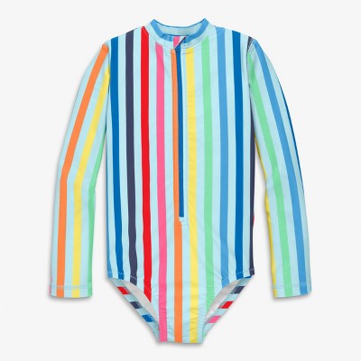 Primary Kids Long Sleeve One-Piece Rash Guard in Rainbow Sky Stripe