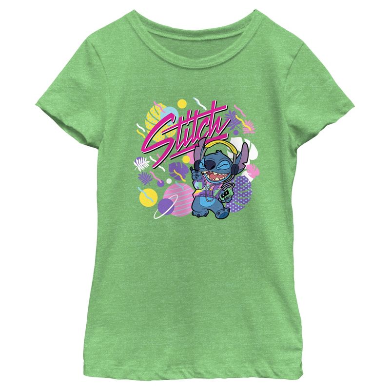 Girl's Lilo & Stitch Colorful Retro Stitch T-Shirt, 1 of 5
