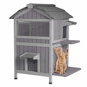 Aivituvin Two Tier Wooden Cat House for Feral Cats-AIR94 - 1 of 4