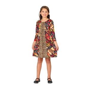 24seven Comfort Apparel Red Multiprint Knee Length Girls Fall Dress - 1 of 4