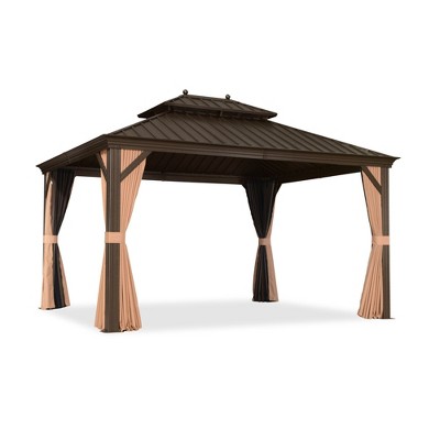 PURPLE LEAF Outdoor Hardtop Gazebo Canopy for Patio Deck Backyard Heavy Duty Outside Sunshade with Netting and Curtains