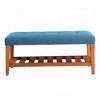 Simple Relax Fabric and Wood Bench in Blue and Oak Finish - 3 of 4