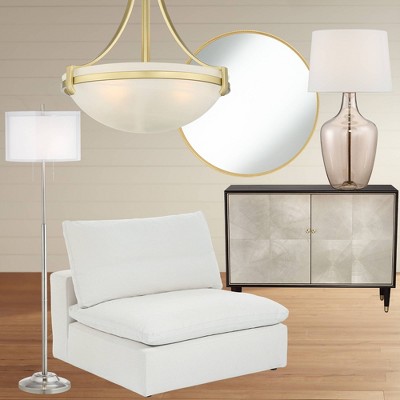 Ania 31" Tall Champagne Glass Table Lamp with Off-White Shade