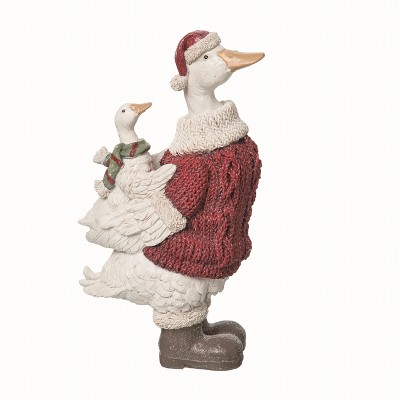Transpac Resin 9.06 in. Multicolor Christmas Piggyback Duck Farm Decor