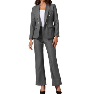 INSPIRE CHIC Women's Two Piece Shawl Lapel Long Sleeve Button Blazer Wide Leg Pants Pockets Business Casual Suit - 1 of 4