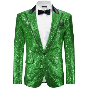 Lars Amadeus Men's Peak Lapel Disco Prom Wedding Party Tuxedo Sequin Blazer - 1 of 4