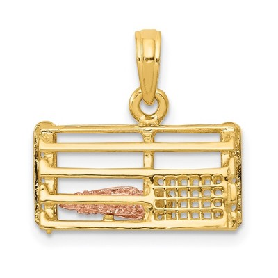 Black Bow Jewelry 14k Two Tone Gold Large 3D Lobster Trap Pendant