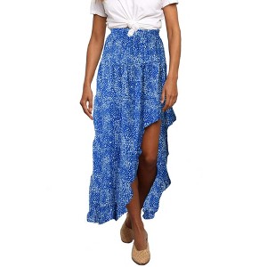 Women's Boho Floral Wrap Maxi Skirt High Waisted Long Skirt with Slit - 1 of 4
