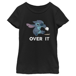 Girl's Lilo & Stitch Over It Distressed Stitch T-Shirt - 1 of 4