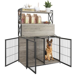42.5 Inch Dog Cage Furniture with Shelves Storage - Large Dog Cage with Dividers, Durable Indoor Kennel, Easy Entry and Exit Pet Fence - 1 of 4