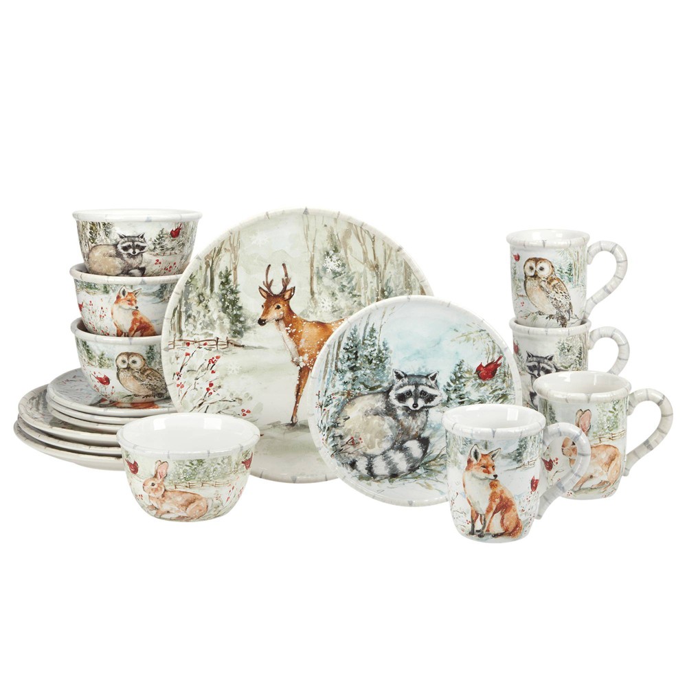 Photos - Glass Certified International 16pc Winter's Walk Dinnerware Set  