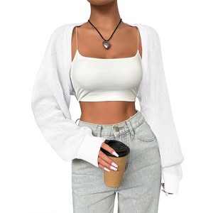 Women’s Bolero Shrug Cardigan Knitted Open Front Long Sleeve Cropped Tops Casual Fashion Cardigans - 1 of 4