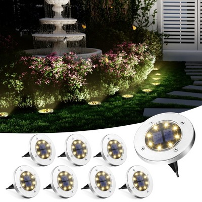 Warm White 8 LED Solar Outdoor Waterproof In-Ground Path Lights for Pathway, Yard, Lawn, Patio and Walkway