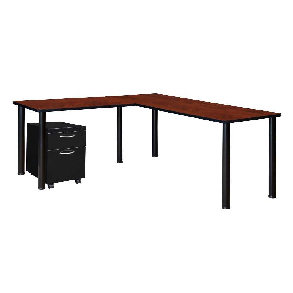 Photos - Office Desk 60" Rochester Single Pedestal L Desk with 42" Return Cherry/Black - Regenc