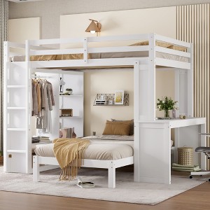 Queen Over Twin Bunk Bed with Dismountable Lower Bed and Desk - 1 of 4