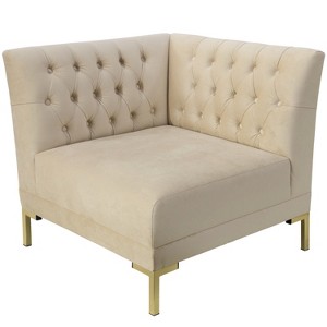 Audrey Diamond Tufted Corner Chair Ivory Velvet and Brass Metal Y Legs - Cloth & Co.