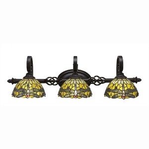 Toltec Lighting Elegante 3 - Light Vanity in  Dark Granite with 7" Amber Dragonfly Art Glass Shade - 1 of 1