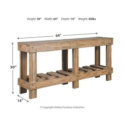 Transitional Light Brown Solid Wood Sofa Table with Open-Slat Storage
