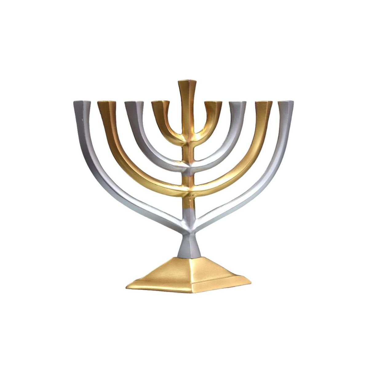 Aluminium Gold and Silver Menorah for Hanukkah Candle Lighting, Metal Judaica Decor