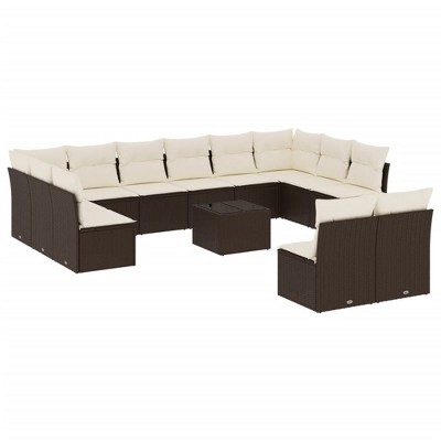 vidaXL 13 Piece Patio Sofa Set with Cushions - Brown and Cream With Table