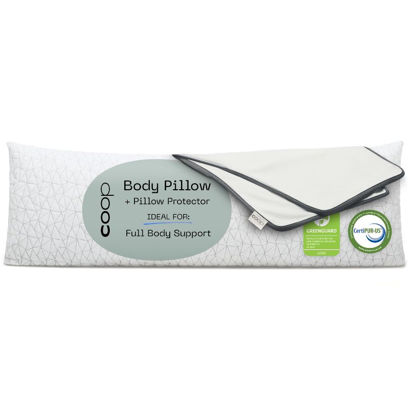 Coop Home Goods 20”x 54" Adjustable Memory Foam Body Pillow - GREENGUARD Gold Certified - Lulltra Washable Cover - White, 1 of 10