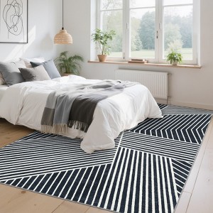 Modern Washable Area Rug for Living Room, Strip Pattern Throw Carpet with Non Slip Backing, Low Pile Stain Resistant Floor Cover - 1 of 4
